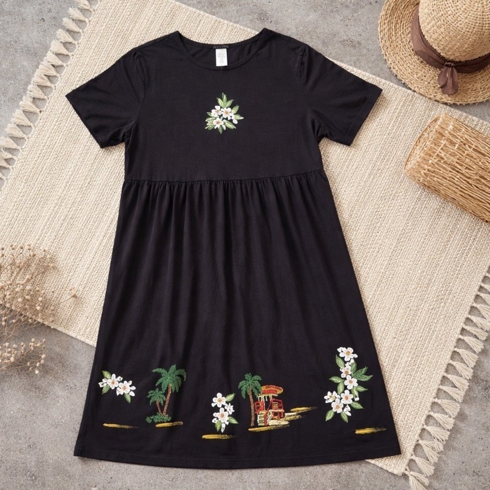 VTG Copa Cabana 3X South Beach Tropical  Maxi Dress Palm Tree USA Art to Wear